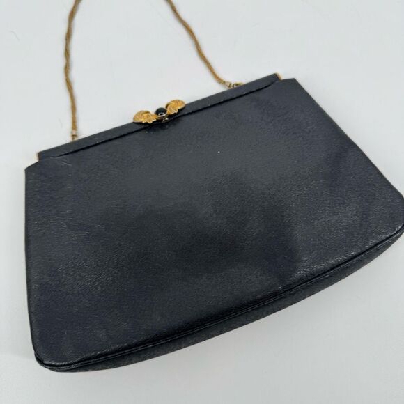 Vintage 50s-60s Rosenfeld Black‎ Leather Evening Clasp Bag - Picture 9 of 9
